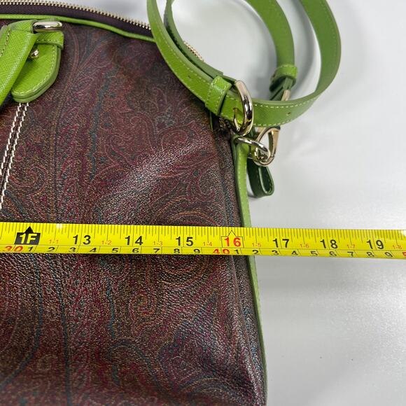 Etro Tote Crossbody Bag Green Brown Paisley Leather Made In Italy - Picture 6 of 8